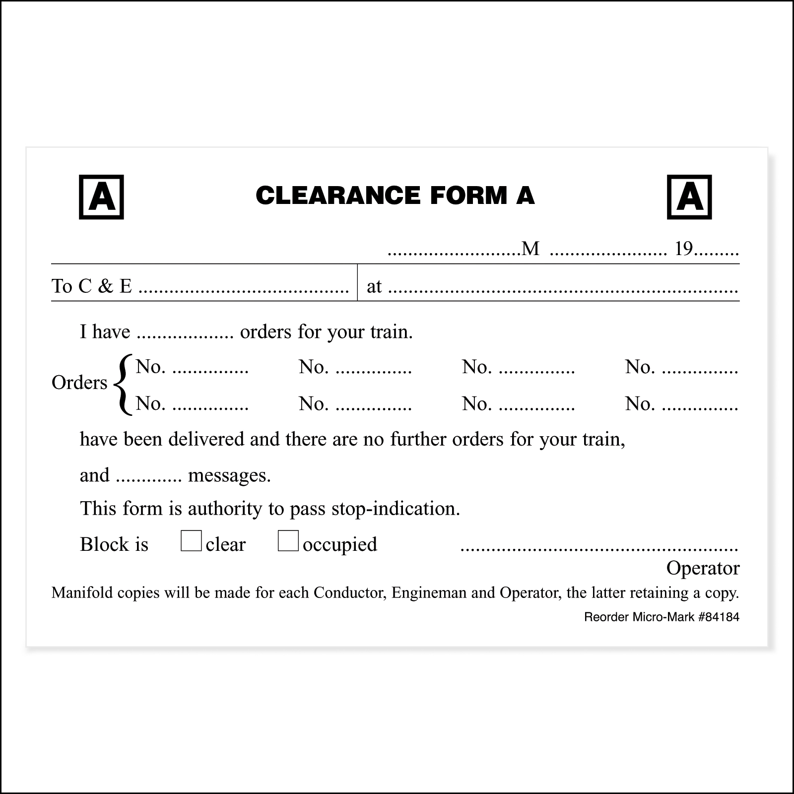 Clearance Form A